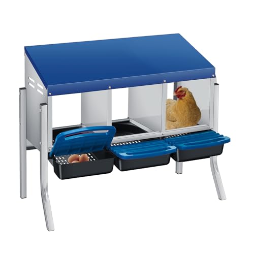Nesting Boxes for Chickens, 3 Holes Chicken Nesting Box with Removable Tray, Easy Egg Collection, Roll Away Nesting Box for Hens, Chicken Coop, with Legs, Blue - color: blue, size: 3 holes with legs