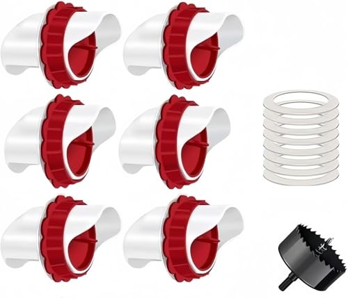 Chicken Feeders No Waste, DIY Automatic Poultry Feeder 6 Ports 1 Hole Saw with Covers Gravity Feed Kit for Buckets Barrels Bins Troughs (Red, 6) - size: 6