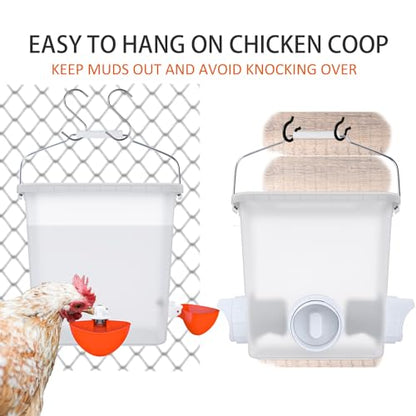 Large Automatic Chicken Feeder and Waterer Set Hanging Chicken Water Feeder Poultry Feed Bucket - color: Frosted, size: 2.6 Gal Feeder & Waterer