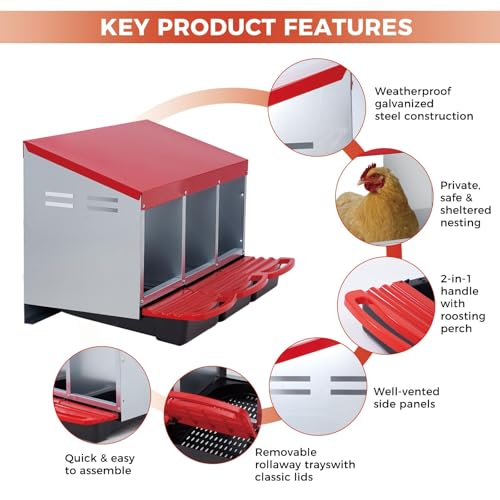 Chicken Nesting Boxes with Cleanable Pull-Out Trays, 3-Hole Wall Mount Roll Away Nest for Easy Cleaning & Egg Collection - size: 3 holes