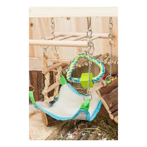 Trixie Small Animal Suspension Bridge, Hanging Cage Accessory with Hammock and Climbing Toys - Ladder and Ring, Ideal for Rats, Ferrets, Guinea Pigs, Mice - color: Blue