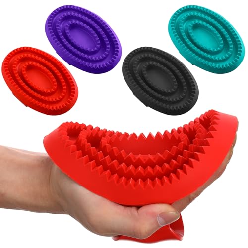 Dingion 4 Pcs Large Rubber Curry Comb 6" x 4" Horse Grooming Comb Brush with Handle Shampoo Horse Brush for Dogs Cats Shedding Short Long Hair Shower Supplies, 4 Colors