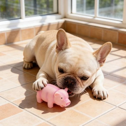Dog Chew Squeaky Toy, Cute Pig Grunting Teething Toy for Puppies Small Dogs Latex Rubber Yellow 16 x 8 x 8 cm 1 Piece