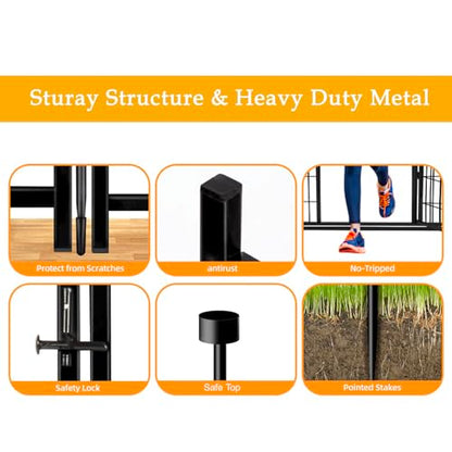 Getlay 36 in(H) Garden Fence With Gate, Wide Gate Low Threshold, 8 Panels Total 17.7 ft(L) Heavy Duty Iron Animal Barrier Fence For Yard, Suitable For Indoor Or Outdoor Dog Fencing,Garden Border Fence - size: 36''(H)-8panels-17.7ft(L)