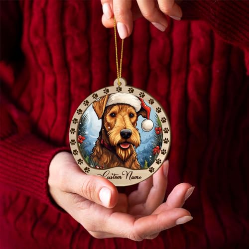 Personalized Airedale Terrier Ornament, Airedale Terrier Christmas Ornament, Custom Name Airedale Terrier Dog Suncatcher for Christmas Tree - color: Airedale Terrier