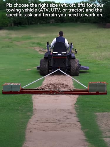 6ft Heavy Duty Drag Harrow for ATV, UTV, Tractor - Adjustable Tow Behind Leveling Rake with Weight Tray for Driveway Grader, Lawn, Field, Pasture, Food Plot Maintenance, Red(72 inch) - size: 6 ft