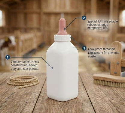 FarmTek Livestock Nursing Bottle – 2-Quart, Easy-Clean Wide Mouth | Heavy-Duty Polyethylene Construction, Secure Screw-On Cap, Wide Mouth, 2-Quart Capacity, BPA-Free