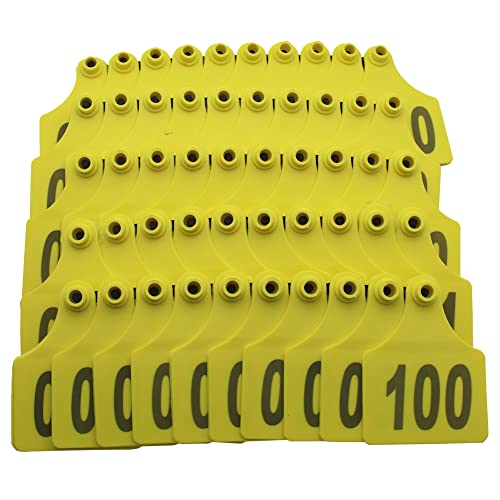4.1x3 Oversize Cattle Ear Tags 001-100 Number TPU Large Plastic Livestock Identification Animal Tag for Cattle Cows Pigs Hog Goats Sheep Calf Animal (001-100, Yellow) - color: Yellow