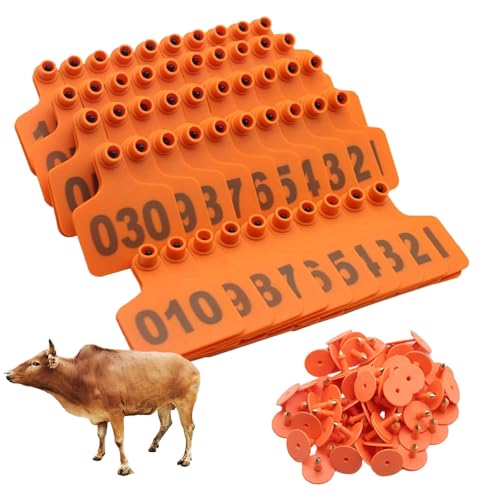 Cow Ear Tags Cattle Ear Tags Farm Cow and Sheep Ear Tag Animal Identification Ear Tags with Numbers 001-100/101-200/201-300/301-400/401-500 for Cattle Goat Pigs Cow 201-300 Orange - color: Orange, size: 201-300