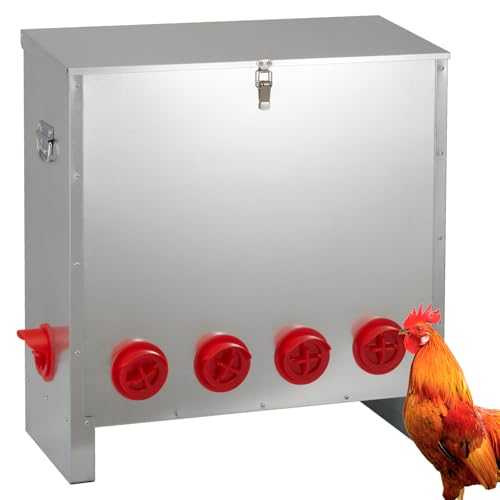 Automatic Chicken Feeder 85-120lbs Capacity, Galvanized Metal Poultry Feeding Equipment, Rainproof & Rodent Proof Large Chicken Food Dispenser for Backyard Coop & Farm Use (6 Ports) - style: 6 Ports(85-120LBS)
