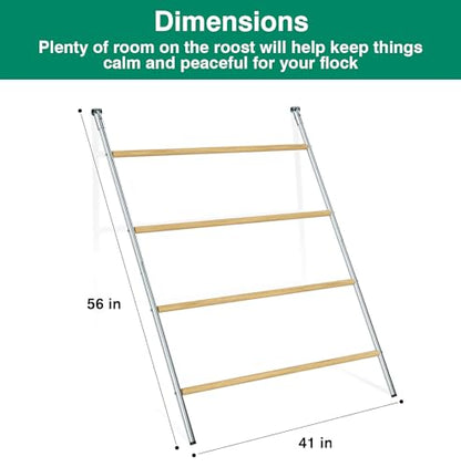 Chicken Perch Chicken Roosting Bars for Chicken Coop, Chicken Roosting Ladder Roost Hen Toys Metal and Wooden Easy Assembly for Backyard Poultry (41" W x 56" H)