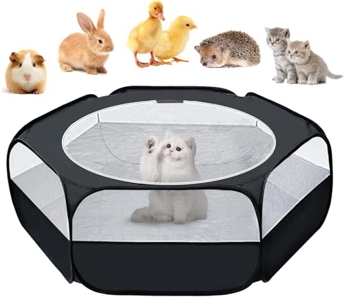 UWE Small Animal Playpen, Chicken Brooder Box with Cover Top, Portable Outdoor Exercise Pet Cage Tent, Waterproof Breathable Pet playpen Indoor for Chick Ktiien Bunny Hamster Guinea Pig, Black - color: Black