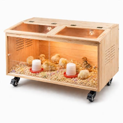 Brooder Box for Chicks, Premium Wooden Chicken Brooder Box with Heat Lamps, Thermostat & Locking Casters, Indoor Chick Brooder Box for Ducklings, Quail and Dwarf Hamster (40x20x20 in) - size: 40.0"L x 20.0"W x 20.0"H