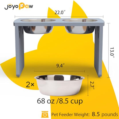 Elevated Dog Bowls, Bamboo Raised Dog Bowl for Large Dogs, with 2 Stainless Steel Bowls (13'' Tall-68oz Bowl, Grey) - color: Grey, size: X Large: 13'' Tall-68 oz Bowl