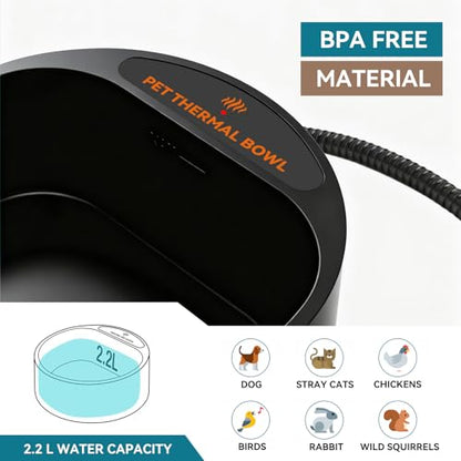 Outdoor Heated Water Bowl for Dogs Cats, 2.2L Winter Heating Dog Water Bowl Smart Thermal for Outdoor Chickens Rabbits Birds, Black, Winter Clearance 2026, Limited Stock - size: 2.2L(Black)
