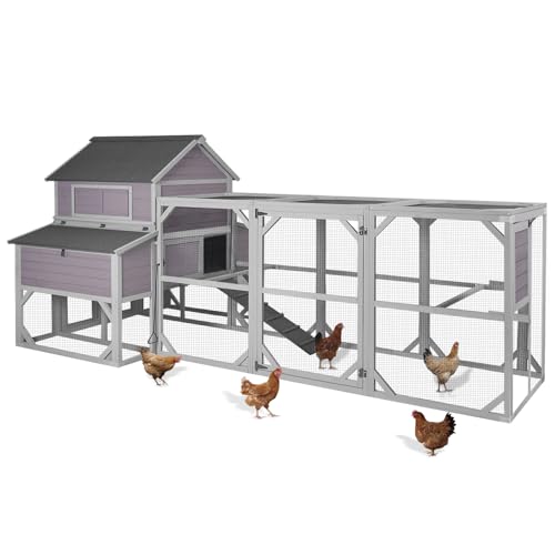 GUTINNEEN Large Chicken Coop with Run for 8-10 Chickens, Wooden Outdoor Hen House with 3-Section Nesting Box, Walk-in Poultry Cage, Pull-Out Metal Tray, Multiple Perches, Secure Ventilated Design - size: 118.1"L x 53.5"W x 49.6"H
