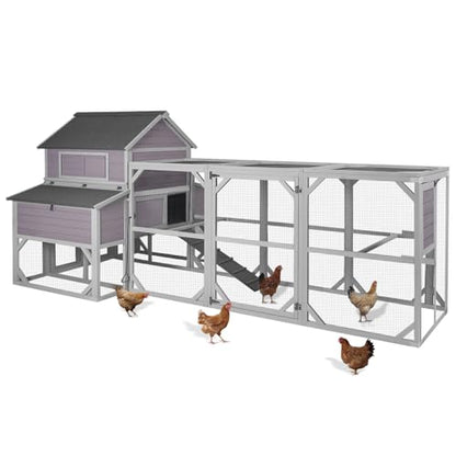 GUTINNEEN Large Chicken Coop with Run for 8-10 Chickens, Wooden Outdoor Hen House with 3-Section Nesting Box, Walk-in Poultry Cage, Pull-Out Metal Tray, Multiple Perches, Secure Ventilated Design - size: 118.1"L x 53.5"W x 49.6"H