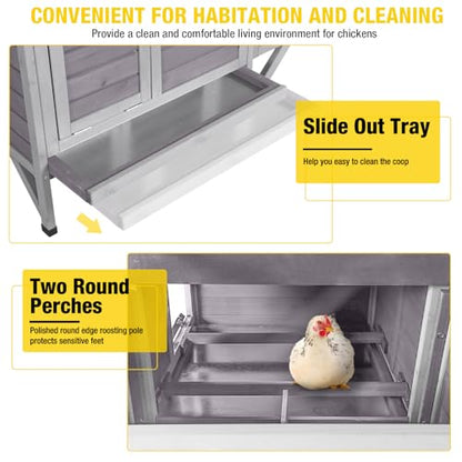 Aivituvin Chicken Coop with Nesting Box and Stand, Outdoor Elevated Hen House Wooden Poultry Coops with Weatherproof Asphalt Roof, Leakproof Pull-Out Tray for 2-3 Chickens, Ducks - Grey - size: 40.9"L x 27.4"W x 38.6"H