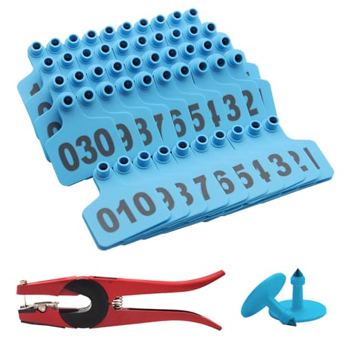 Cattle Ear Tags for 001-100 Cows Ear Tag Plier Kit (Blue) - color: Blue