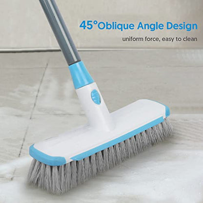 Floor Scrubber with Long Handle, 2 in 1 Scrubbing Brush Stiff Bristle Shower Cleaning Brush for Bathroom, Kitchen, Tub, Carpet, Grout, Tile(Blue) - color: Blue