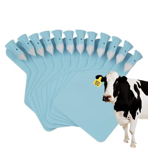 Z Tags One-Piece Cattle Ear Tags large TPU livestock ear bar, with numbers 001-300/blank ear tag, integrated pre-numbered farm animal identification cattle, cow, cow blue Blank ear tag 50PCS - color: Blue, size: Blank ear tag 50PCS