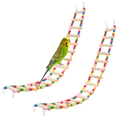 15-Step Bird Ladder Bridge,28.74 x 3.15 inch Raw Wood and Edible Dye,2 Pieces Pet Hamster Climbing Ladder Swing Toys Suitable for Small to Medium Birds,Bird Cage Accessories (15 Ladders -2pcs) - size: 15 Ladders -2pcs