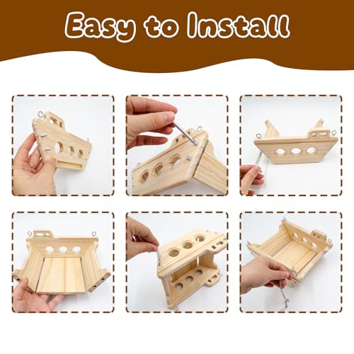 Guinea Pig Hammock, Wooden Swing Toys with Metal Chain and Hook for Cage, Interactive Enrichment Toy for Guinea Pig, Chinchilla, Rat, Hamster and Other Small Animals