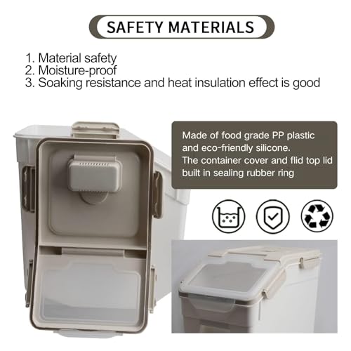 2 Pack Rice Storage Container 25 lbs, Airtight Flour Storage Containers with Lid and Wheels, Measuring Cup & Scoop, BPA Free, Bulk Food Dispenser for Sugar, Grain, Cereal - Pet Food Bin (Grey) - color: 2Pcs 25LB Grey