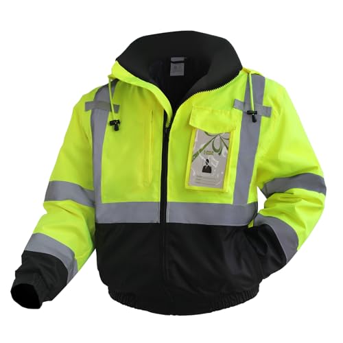 High Visibility Work Jackets, Safety Jacket with Pockets for Men& Women, Construction Coats for Cold Weather, Waterproof High Vis Rain Gear, Class 3, Yellow-Black, 5XL - color: Yellow-black, size: 5X-Large