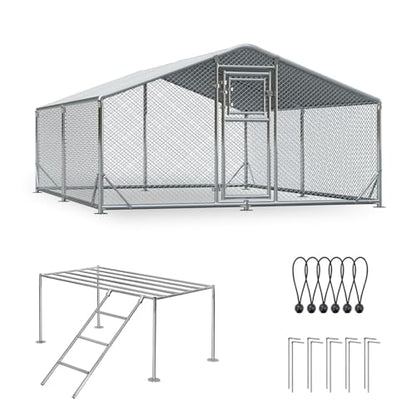 10x13FT Metal Chicken Coop, Dutch Door Chicken Run with Chicken Perch, Cover and Chicken Wire, Walk in Duck Pen for Backyard Poultry and Pet Farming - size: 2 Unit Coop With Chicken Perch