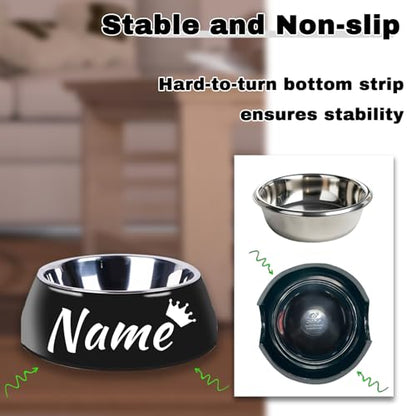 Personalized Stainless Steel Dog & Cat Food/Water Bowls – Custom Pet Name, Non-Slip, Easy Clean Feeding Dishes with Separate Plates(Black) - color: Black