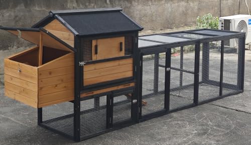 Large Chicken Coop with Run Wooden112.6 Portable Poultry Cage with Hardware Cloth Chicken House for 2-6 Chickens with 2 Nesting Boxes 3 Perches Removable Tray - color: BROWN＆BLACK