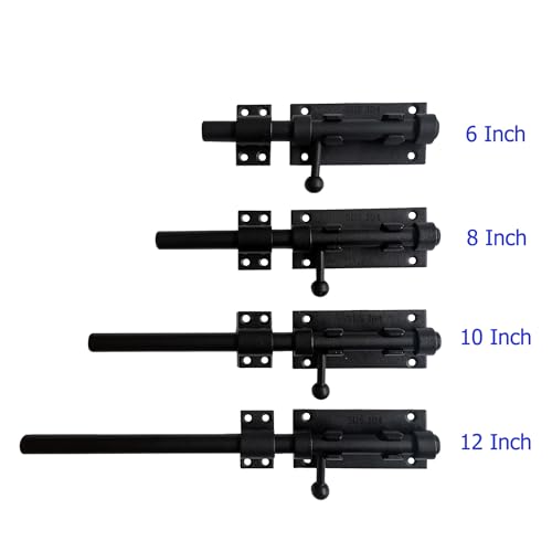 10 Inch Barrel Bolt Latch, 304 Stainless Steel Heavy Duty Gate Latch Slide Lock with Padlock Hole, 14mm Dia.Rod Security Sliding Bolt Gate Latch for Wooden Fence, Door Latch - Black - size: 10 Inch - Black