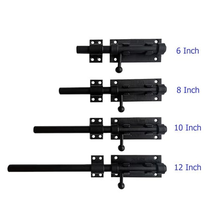 10 Inch Barrel Bolt Latch, 304 Stainless Steel Heavy Duty Gate Latch Slide Lock with Padlock Hole, 14mm Dia.Rod Security Sliding Bolt Gate Latch for Wooden Fence, Door Latch - Black - size: 10 Inch - Black