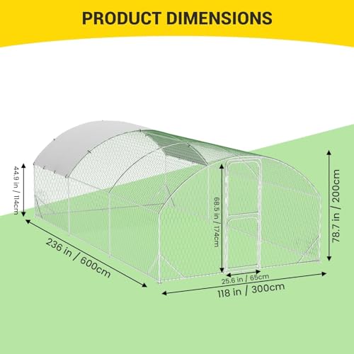 Large Metal Chicken Coop, Walk-in Poultry Cage, Large Chicken Run with Waterproof & Anti-UV Cover, Chicken Pen with Double Lockable Doors for Outdoor, 9.8x19.7x6.6FT - size: 9.8' W x 19.7' L x 6.6' H