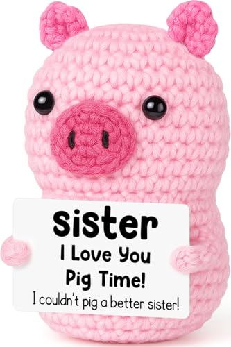GevGuxLuo Sister Birthday Gifts for Women,Handmade Mini Funny Pink Pig Animals for Sisters in Law, I Love You Sisters Mothers Day Birthday Graduation Gifts for Sister Friend Girls - style: Sister