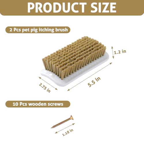 2-Pack Pig Enrichment Scratch Brush – Stress Relief for Pets | Self-grooming tool for mini pet pigs. Helps increase enjoyment. Suitable for pigsties, fences, Wooden Stakes and courtyards