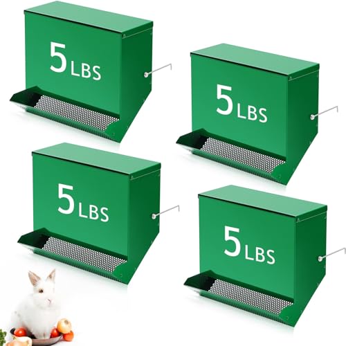 Maxcheck 4 Pcs Rabbit Feeder for Cages Small Animal Food Dispenser with Lid Metal Rabbit Feeders Outside for Guinea Pig(11.8 Inches,Green) - color: Green, size: 11.8 Inches