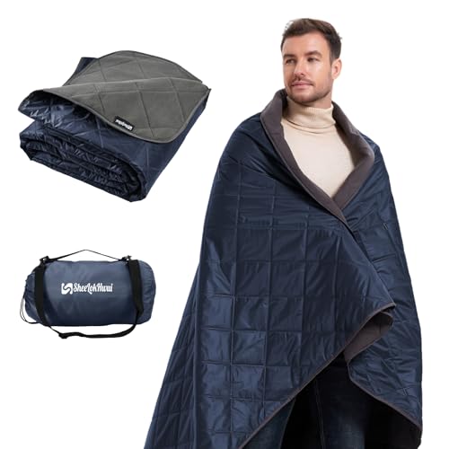 4-in-1 Large Outdoor Blanket - Waterproof & Windproof Thickened Warm Fleece Camping Blanket for Stadium, Hiking, Sporting Events - 81"x57", Packable (Royal Blue) - color: Royal Blue, size: Thickened
