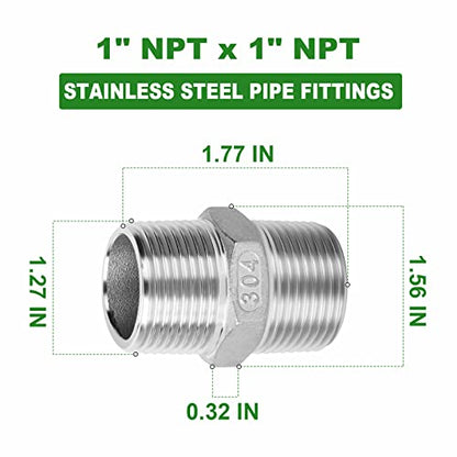 TAISHER 5PCS Cast 304 Stainless Steel Hex Nipple, Pipe Fitting 1-Inch Male Pipe x 1-Inch Male Pipe - size: 1" NPT