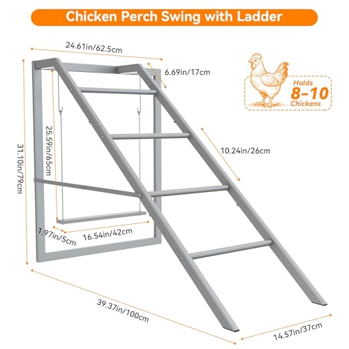 Chicken Roosting Bars with Ladder Chicken Perch Swing Roosting Bars for Chickens in Coop Playground Ladder for 6-8 Hens for Backyard Farm Poultry, Grey