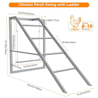 Chicken Roosting Bars with Ladder Chicken Perch Swing Roosting Bars for Chickens in Coop Playground Ladder for 6-8 Hens for Backyard Farm Poultry, Grey