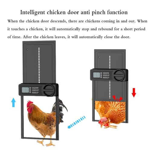 Solar Powered Chicken Coop Door, Intelligent Timed Automatic Anti-Pinch Chicken Cage Door, Light Sensor and Remote Control, Weatherproof Poultry Door