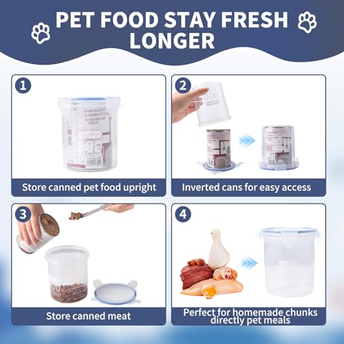 SLSON Dog Canned Food Storage Container for 13oz,13.2oz,12.5oz,12.8oz Dog Cans, Transparent Plastic Pet Food Sealer with Airtight Snap-Lock Can Cover Lids to Keep Pet Food Fresh No Fridge Odor
