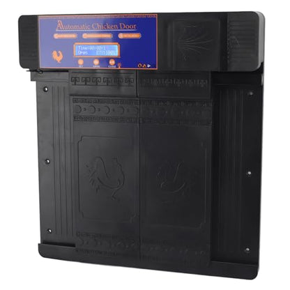 Automatic Chicken Coop Door Opener, Solar Battery Powered with LED Display, Timer Function, Double Doors Electric for Chickens, Ducks, Geese, Easy to Set Opening and Closing Time (Black) - color: Black