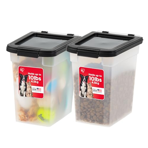 IRIS USA Airtight Dog Food Storage Container, Up to 10 lbs Each, 2 Pack, for Dog Cat Bird and Other Pet Food Storage Bin, Keep Fresh, Translucent Body, BPA Free, Clear/Black - color: Black, size: 10 lbs - 2 Pack
