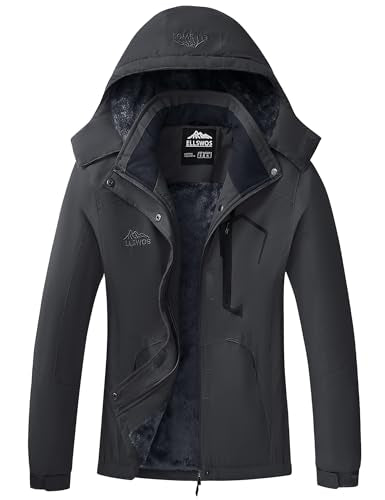 ELLSWOS Womens Winter Coats Waterproof Ski Jacket Warm Snow Jackets Windproof Windbreaker Hooded Raincoat - color: Dark Grey, size: Small