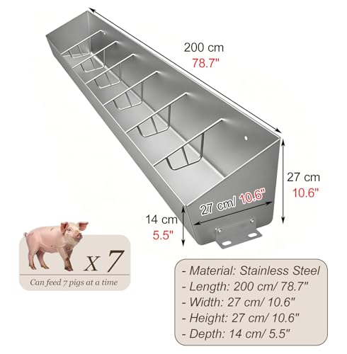 Large Capacity Goat Feeder Replacement Part, Heavy Duty Hay Feeder with Separated Fence, Wall & Floor Mounted Pig Feeder for Pasture(L200cm/6.7ft(7 Slots)) - size: L200cm/6.7ft(7 Slots)