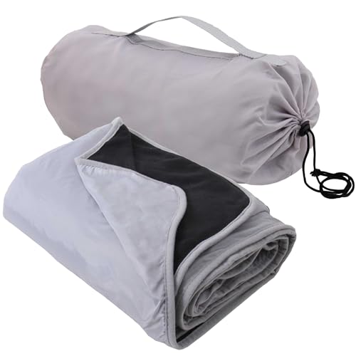 Threadart Waterproof Blanket Outdoor Stadium Blanket | Black/Grey | Waterproof & windproof outdoor stadium blanket, 55"x79"; Great for camping, picnics, sports, festivals & beach - color: Black/Grey