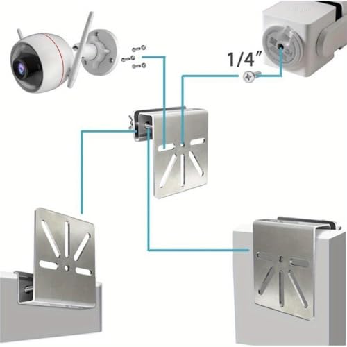Stainless Steel Gutter Mount for Outdoor Security Camera and Solar Panel Gutter Mount Adjustable Bracket with 360° Rotation No Drill Installation with 1/4 Screw Thread